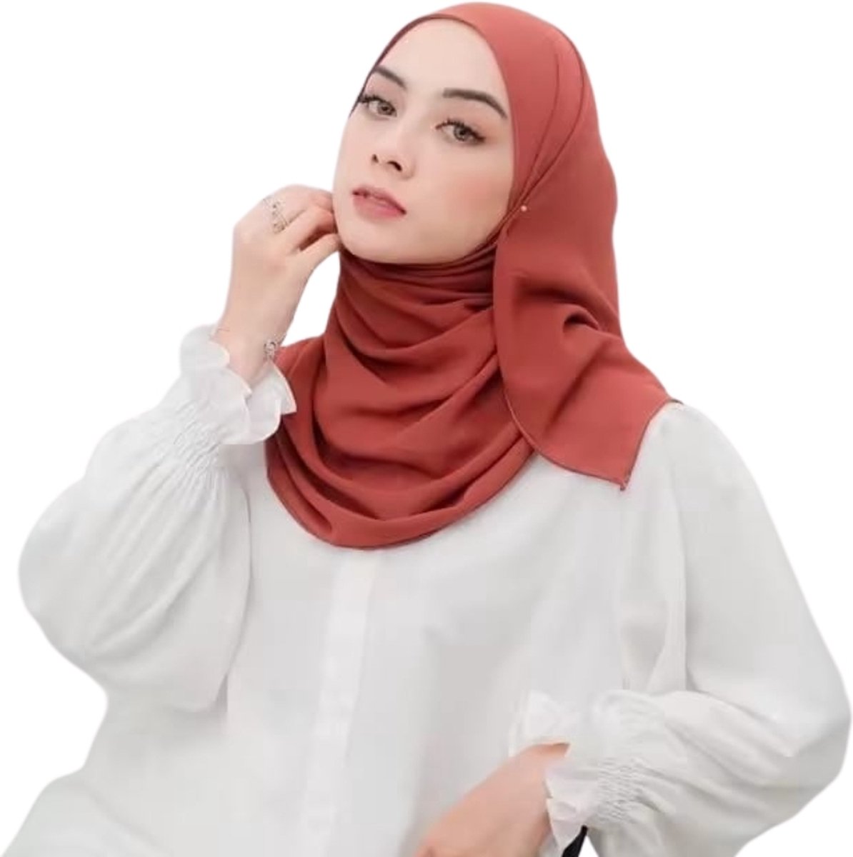 Ibramani - Dayla Instant Bindband Pashmina - Hoofddoek - Sjaal - Chiffon Cerruty Scarf - Khimar - Ramadan - Ied ul Fitr - Suikerfeest - Terracotta