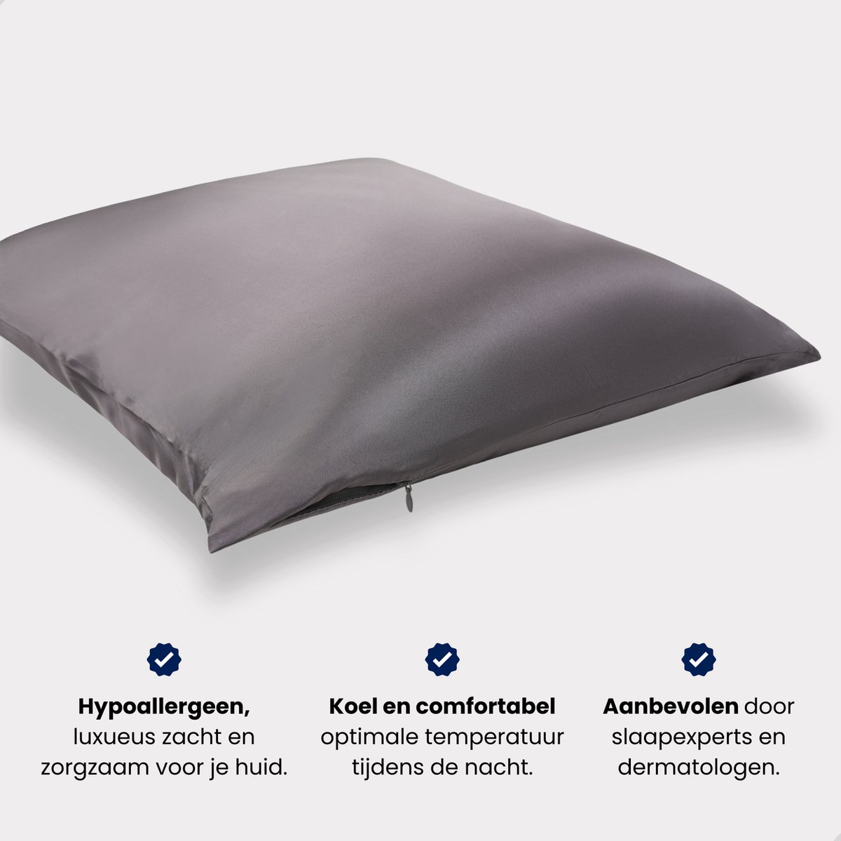 Lune & Eve® Premium Zijden Kussensloop – 23 Momme 6A Mulberry Silk – Hypoallergeen & Antibacterieel – Beauty Pillow voor Huid & Haar – Antraciet – 60 x 70 cm — cadeau in Wonen & Interieur - foto 4
