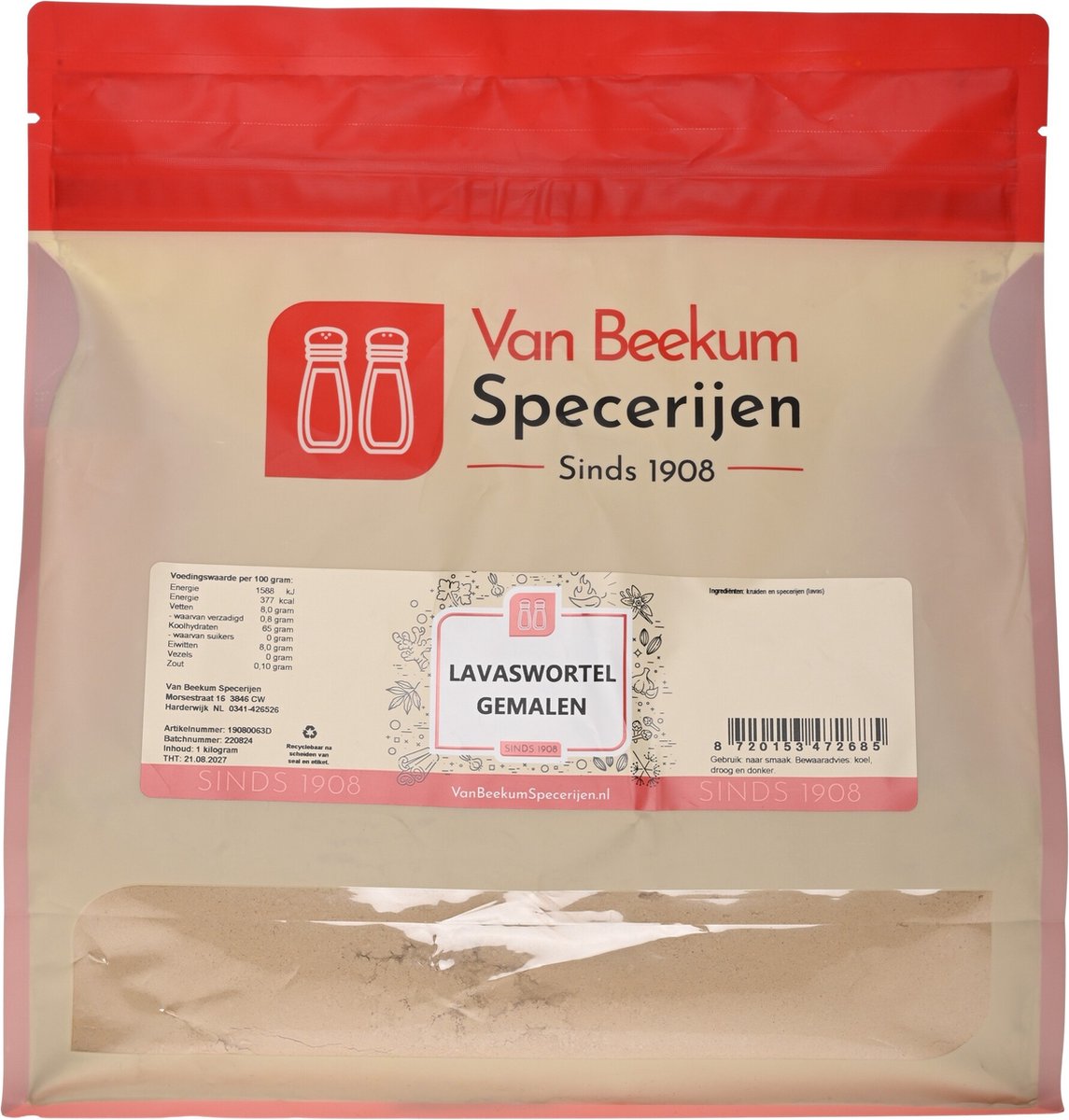Goedkoopste Van Beekum Specerijen - Lavaswortel Gemalen - 1 kilo (hersluitbare stazak