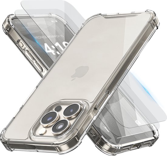 Étui de téléphone transparent avec des protecteurs d'écran en cours d'installation