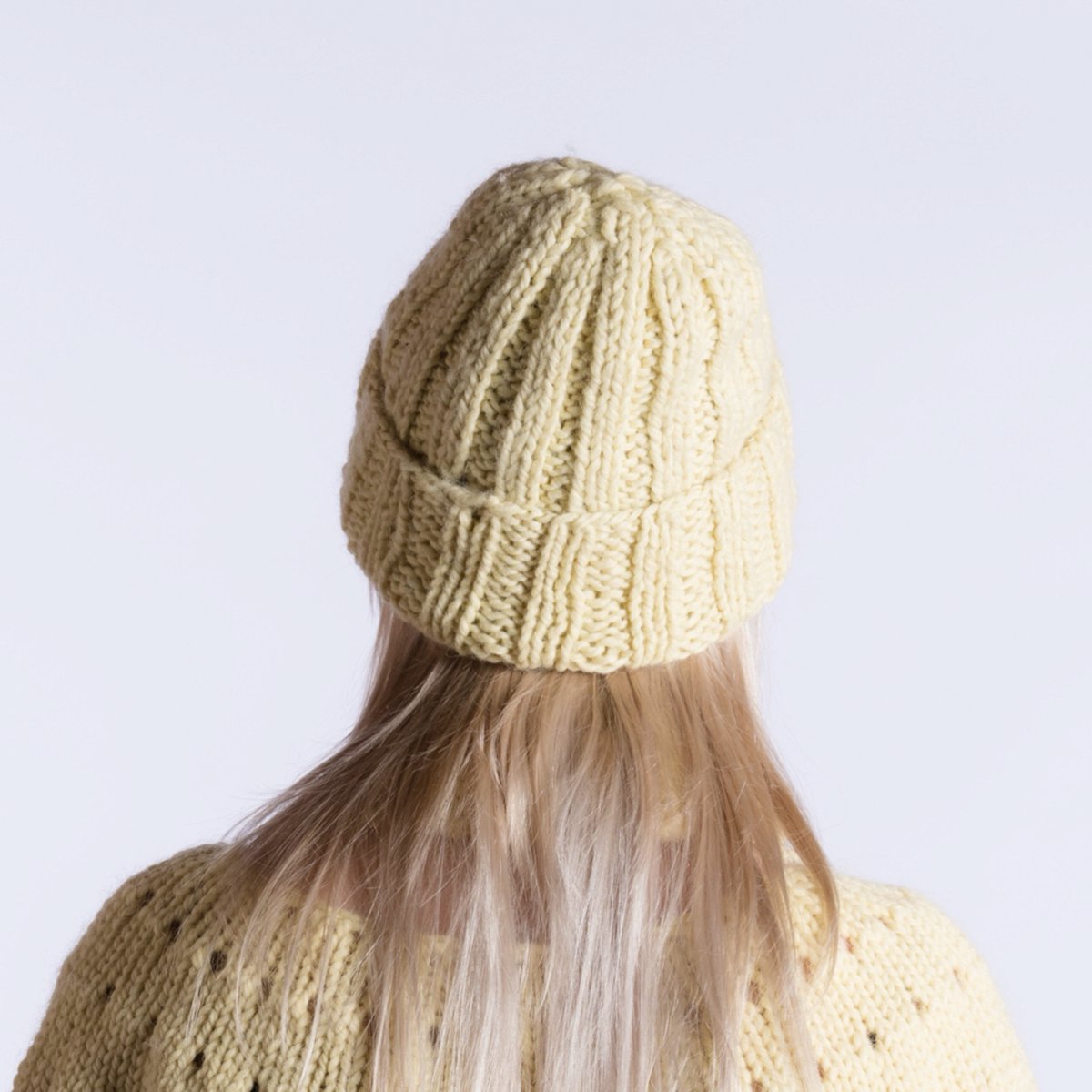 ALL-in Breipakket - voor beginners- Rib-Knit Beanie- kleur pastelgeel