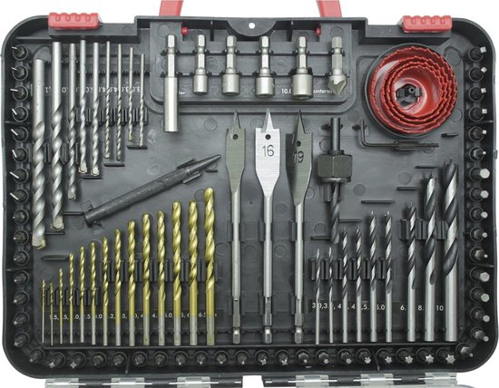 Jeu d'embouts et de forets - jeu de forets - jeu d'embouts - jeu de scies cloches - dans un coffret combiné de 100 pièces