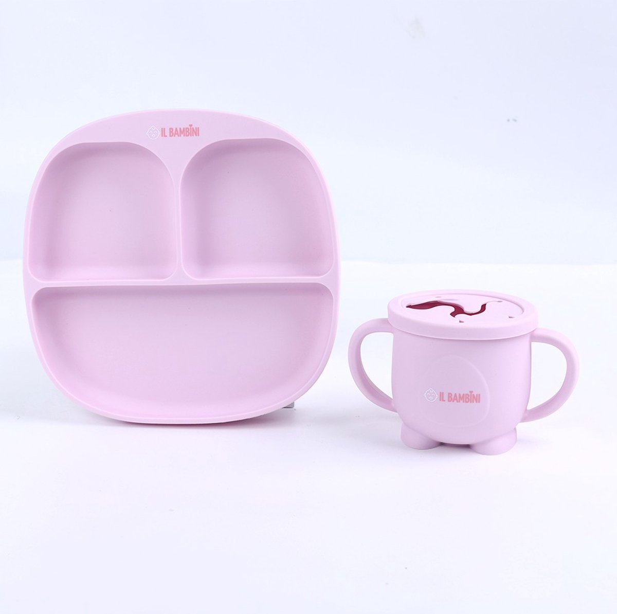 Goedkoopste IL BAMBINI - 2-delige bpa-vrij siliconen Kinderservies Set lila/roze - Kinderbord, Beker en Bord - Kraamcadeau - Babycadeau