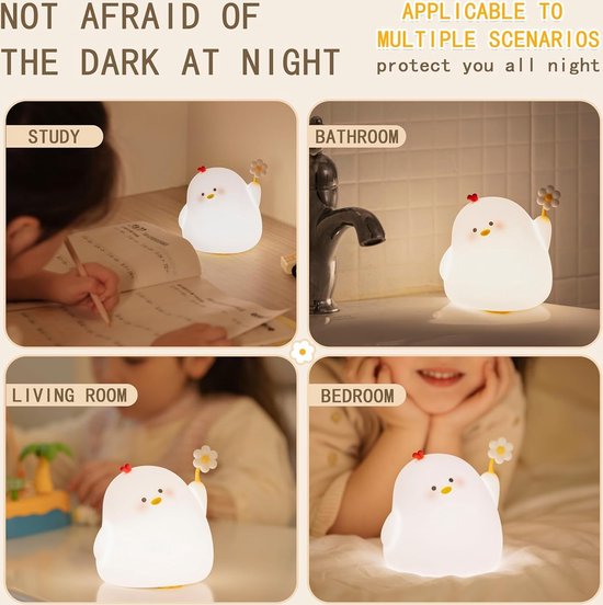 Schattig nachtlampje-Nachtlampje warm licht-Bedlampje-Aanraakbediening-kip-LED-nachtlampje-babykamer-Dimbaar-Timer-warm licht-USB-opladen van GEEKIST — afbeelding 3