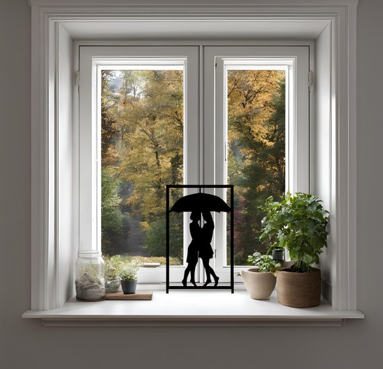 Djemzy - décoration de fenêtre salon/chambre - moustiquaire - volet de fenêtre - décoration de rebord de fenêtre - bois - noir - amour - gay - Panneau de fenêtre couple lesbien sous parapluie - MDF 6 mm