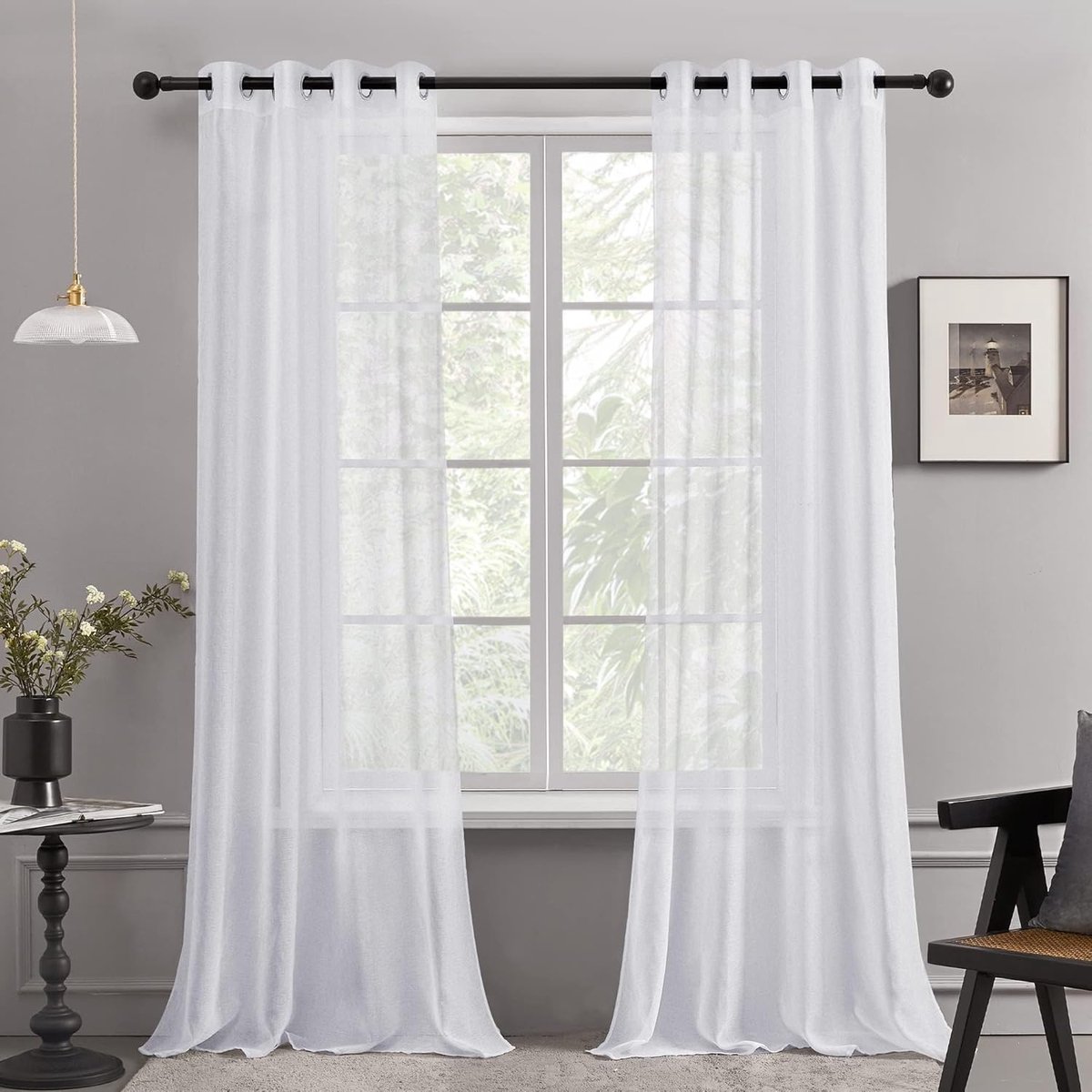 Set van 2 Moderne Transparante Gordijnen - interieurdecoratie - 2 stuks - wit - faux linnen - 140x180cm