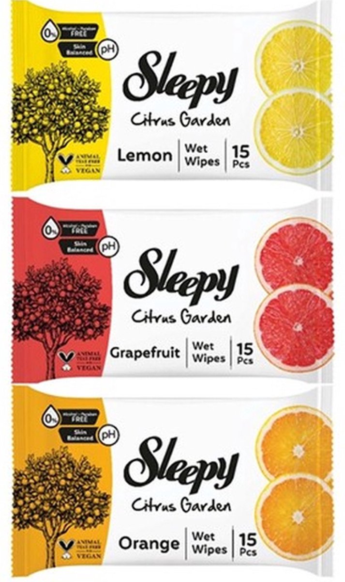 Goedkoopste Sleepy Citrus Garden vochtige zakdoekjes (12x3x15pcs) 180 vellen geur van sinaasappel, citroen en grapefruit