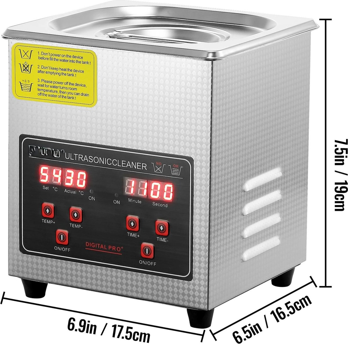 Digital Ultrasone Reiniger 3L - Roestvrij Staal - Ultrasone Reinigingsmachine met Verwarming 28/40KHz