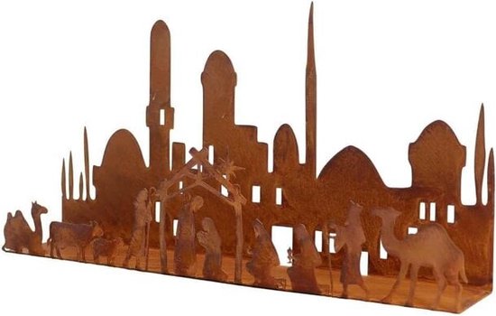 Metalen kerststal kandelaar met Bethlehem skyline