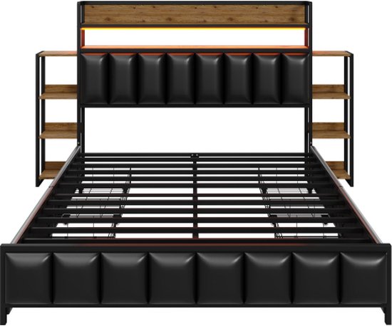 Fluwelen bed 140x200cm - met LED-verlichting en lattenbodem - Beige Fluwelen bed 140x200cm - met LED-verlichting en lattenbodem - Beige