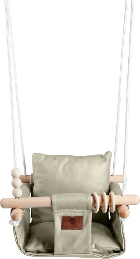 Luxe Baby / Kinder Schommel voor binnen of buiten! - Baby Swing Beige - Schommelstoel inclusief Zachte Kussens, Veiligheidsriem en Bevestigingsmaterialen - Gemonteerd Verzonden! BEKEND VAN TV!