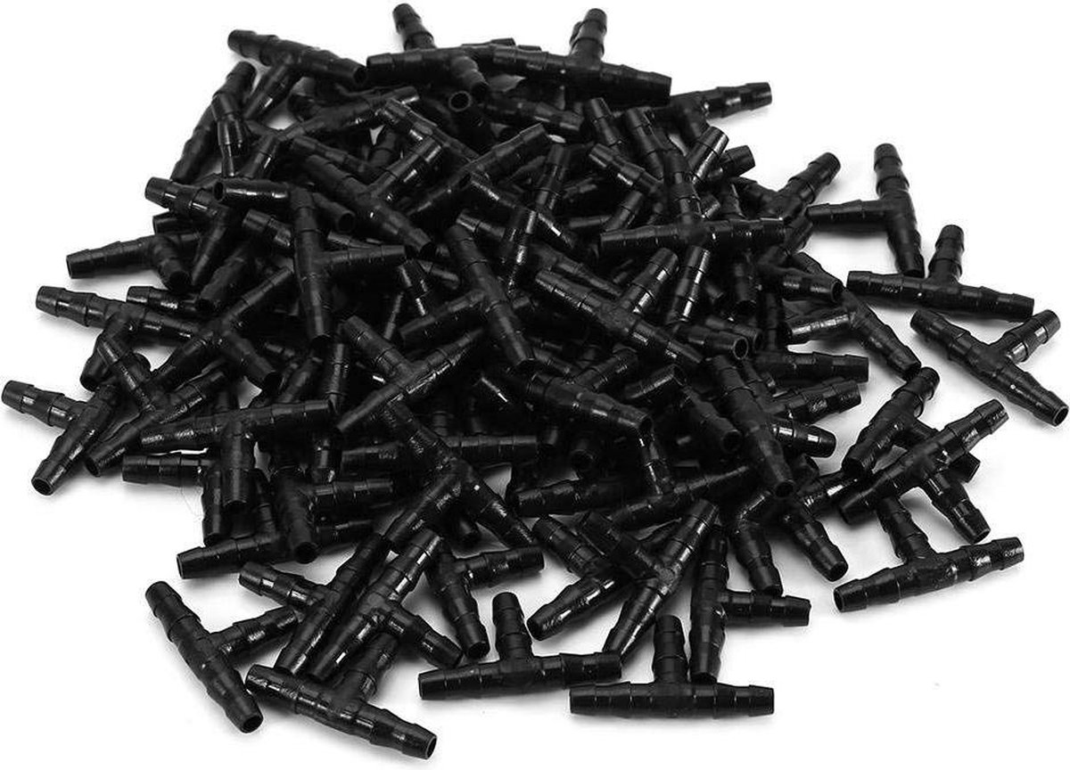 T-vormige connectoren 100 stuks voor tuin automatisch druppelirrigatiesysteem - 4 mm/7 mm sproeier bewatering barbit slangverbinding .