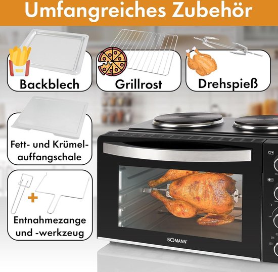 Clatronic ® Mini oven met kookplaten en draaispit 263984 - Vergelijk