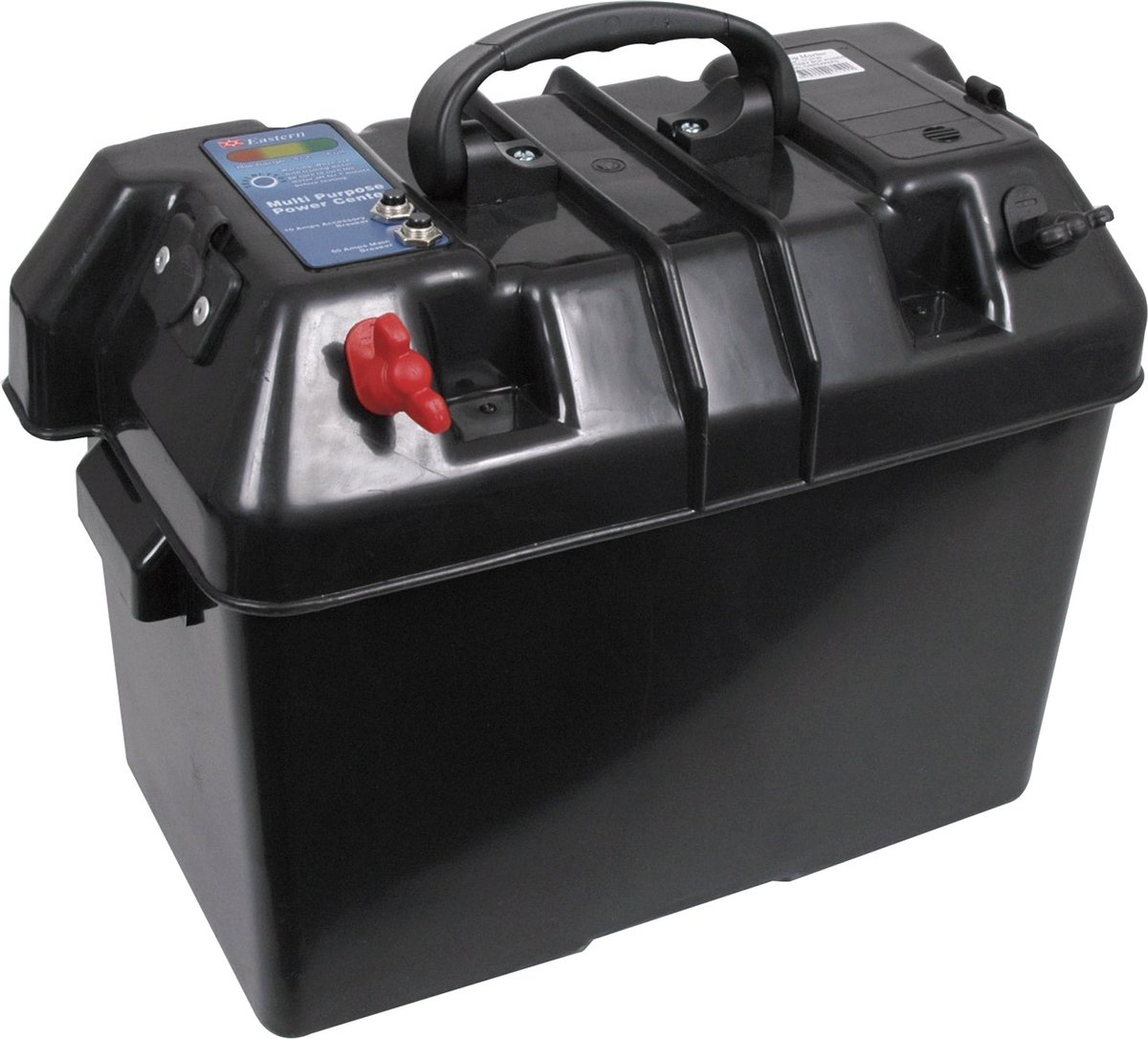 Accubox met 2 12V-aansluitingen/60A-10A zekeringen