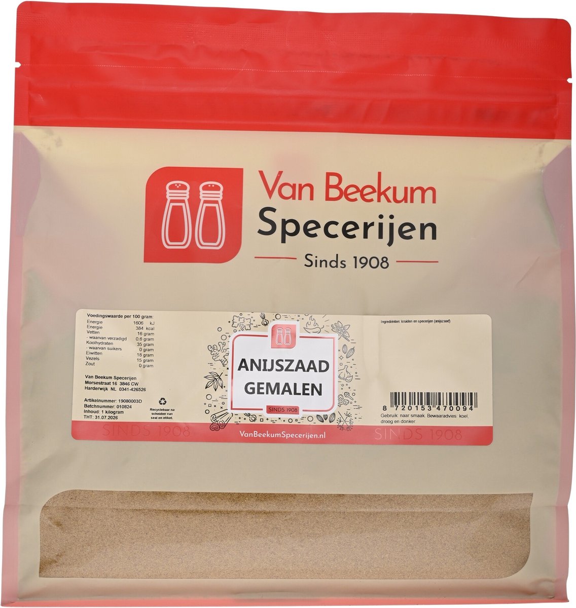 Goedkoopste Van Beekum Specerijen - Anijszaad Gemalen - 1 kilo (hersluitbare stazak