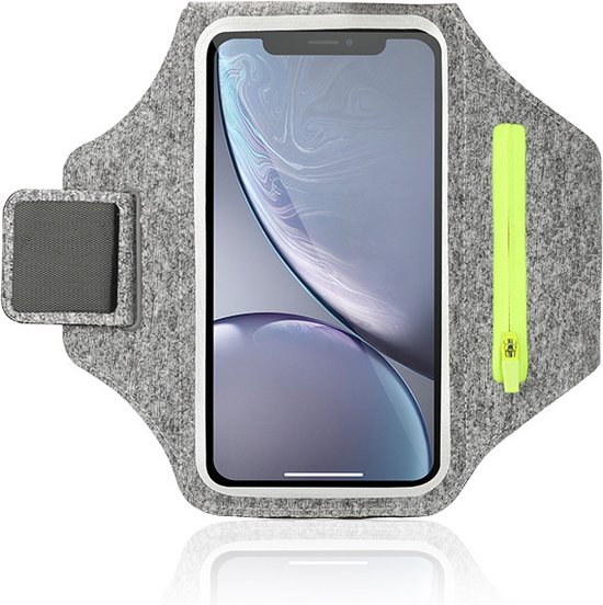 Coverzs Support de téléphone pour courir Ceinture de course - Espace pour clés et cartes - Brassard de sport universel pour course à pied (blanc/gris)