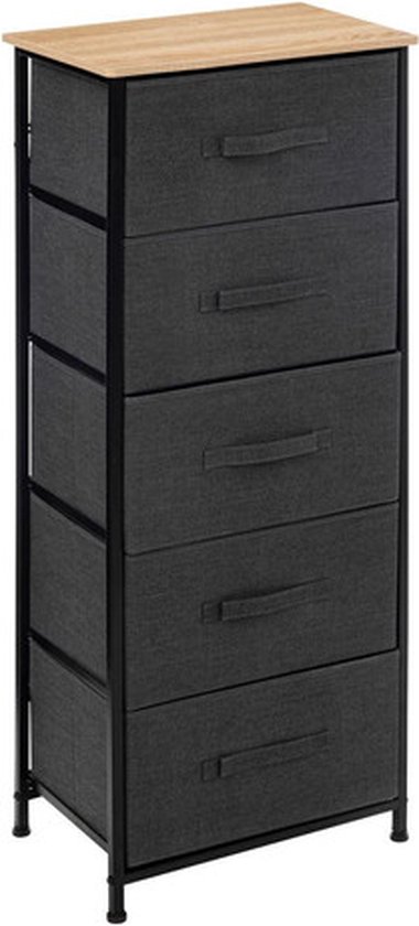 5Five Tissa stalen opbergmeubel met 5 laden - 45x30x114cm - Antraciet
