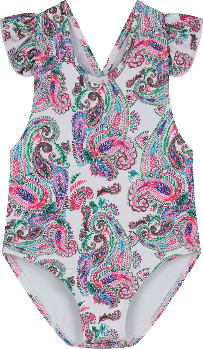 Supercute baby badpak wit paisley met gekruisde bandjes maat 86/92