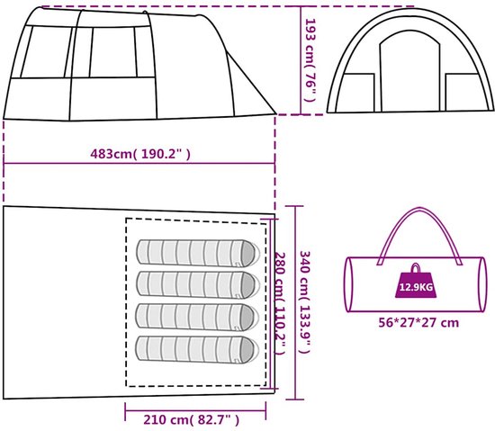 vidaXL - Tunneltent - 4-persoons - waterdicht - grijs - en - oranje van Vidaxl — afbeelding 4