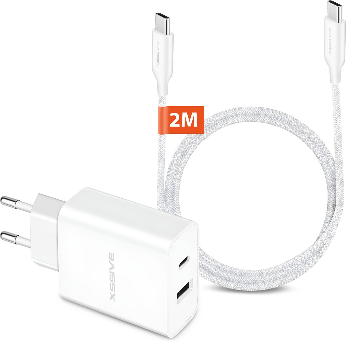 Power Adapter met USB-C naar USB C Kabel 2 Meter - 20W Fast en Quick Charge - Universeel