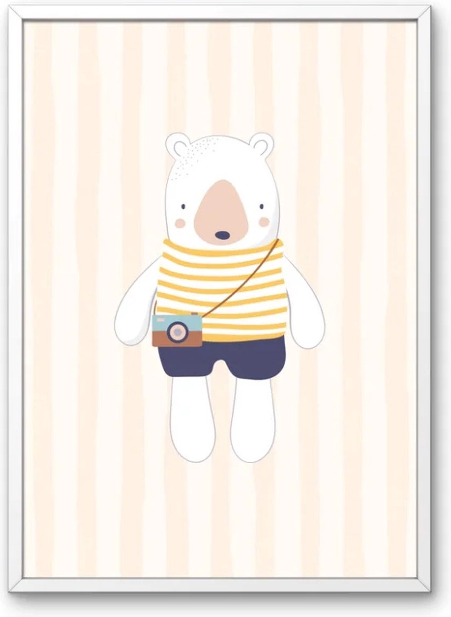 Kinderkamer poster met dieren - Photographer bear | Babykamer | kinderkamer | poster van een beer met camera | Wanddecoratie | 30x40 cm