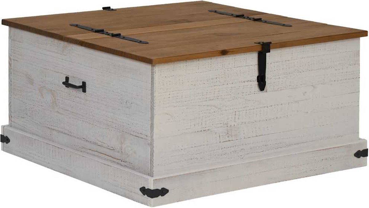 vidaXL - Opbergkist - HALDEN - wit - 91x91x47 - cm - massief - grenenhout