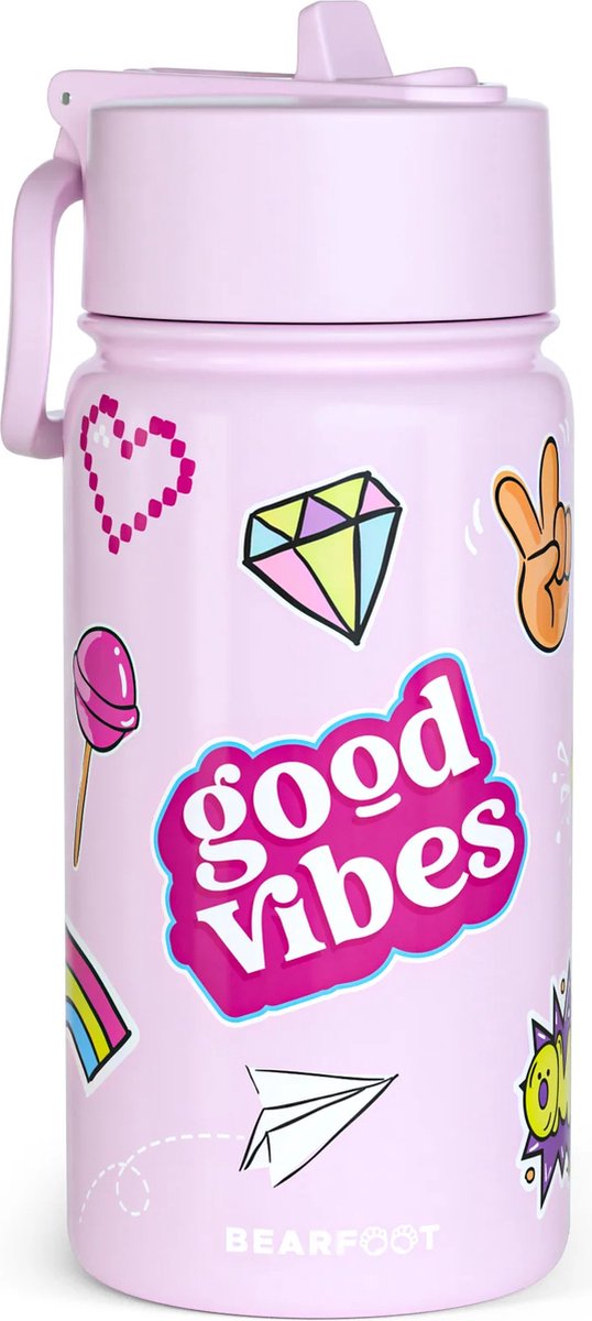 thermofles - sticker - roze - meisjes - tiener - drinkfles - good vibes - rvs
