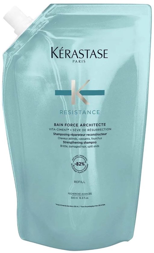 Kérastase Résistance Bain Force Architecte Shampoonavulling – Herstelt en versterkt het haar - Voor beschadigd haar - 500ml