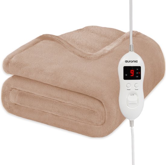 Auronic Elektrische Deken - Warmtedeken - 9 Warmtestanden - 1 Persoons - 160x120cm - Verwarmingsdeken - Lichtbruin