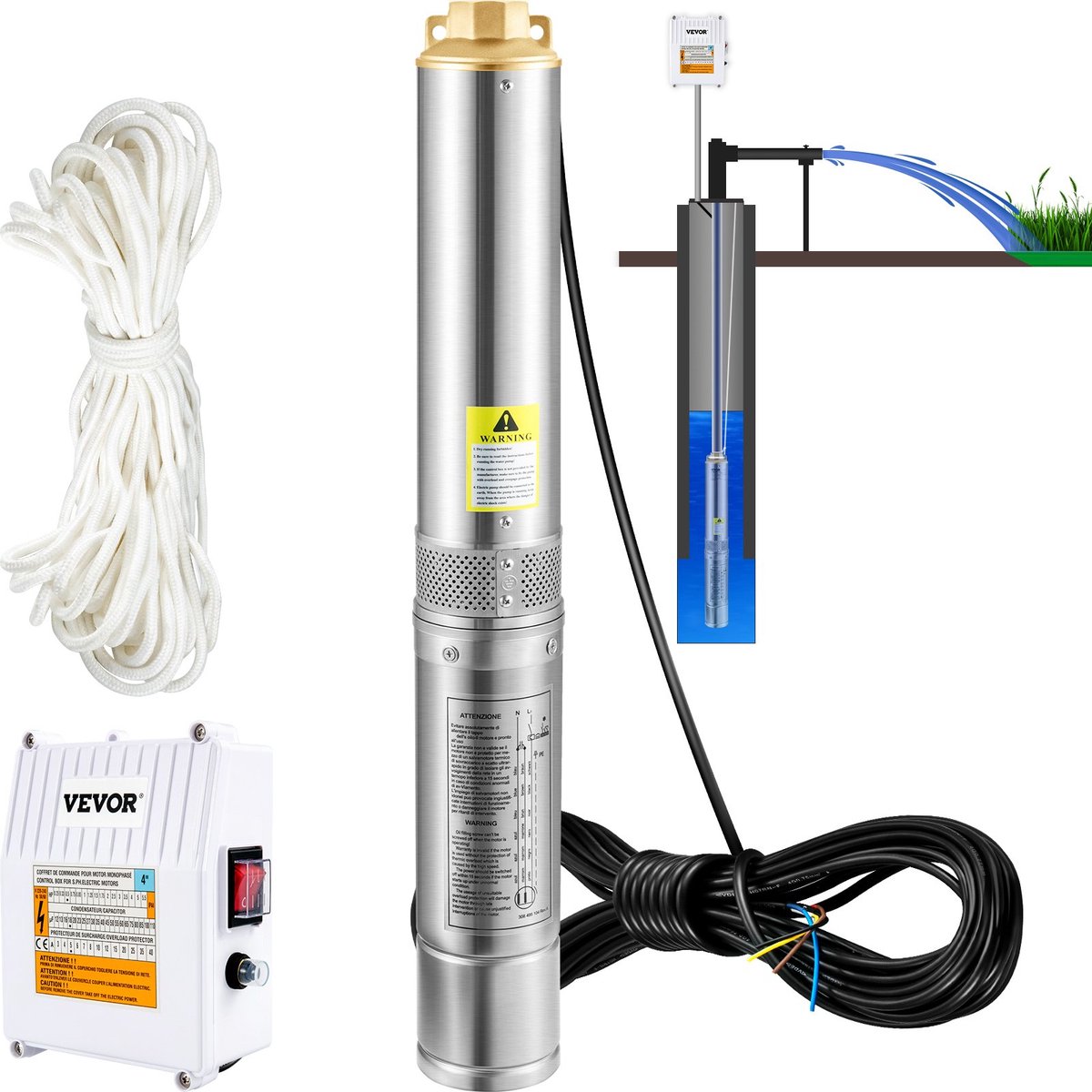 Dompelpomp - Waterpomp - RVS - 370W - 110l/m - 44 meter - 2850 RPM