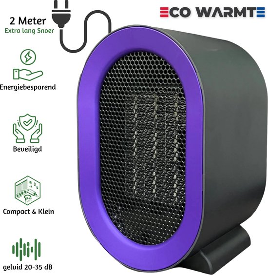 Eco Warmte - Premium Elektrische Kachel - 1200w/800w - elektrische verwarming - Kamer verwarming - Ventilatorkachel - Keramische Kachel - Mini Heater - Grijs