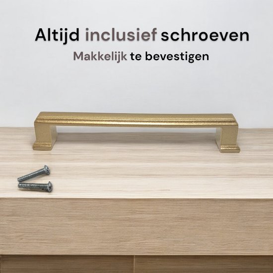 Gouden roestvrijstalen handgreep met schroeven, makkelijk te bevestigen.