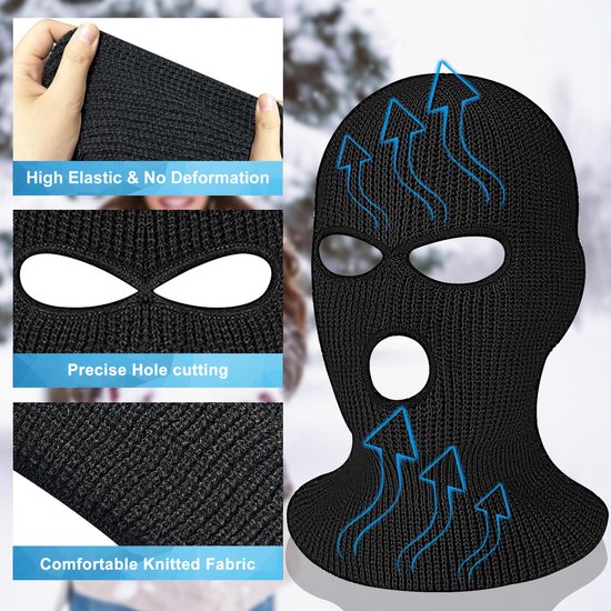 YONO Cagoule 3 Trous - Cagoule Trois Trous - Masque de Ski - Homme - Femme - Zwart