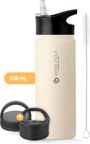 CoolFule Drinkfles - Waterfles met Rietje - RVS Drinkfles - 500 ml - BPA-vrij - Dubbelwandig