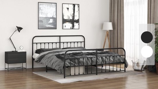 vidaXL-Bedframe-met-hoofd--en-voeteneinde-metaal-wit-183x213-cm