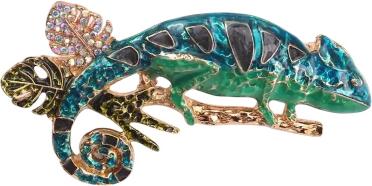 Broche Kameleon ( Emaille en Strass ) 7.6 x 3.7 cm