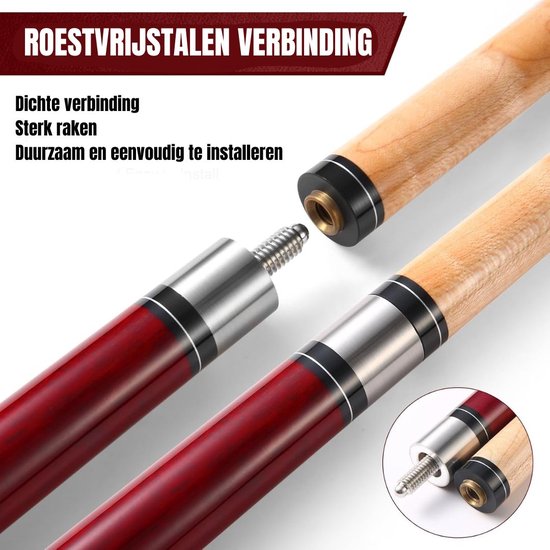 DD® Poolkeu - Biljartkeu - Keu - 1/2 keu Sticks - 78x6x4cm - Rood — afbeelding 2