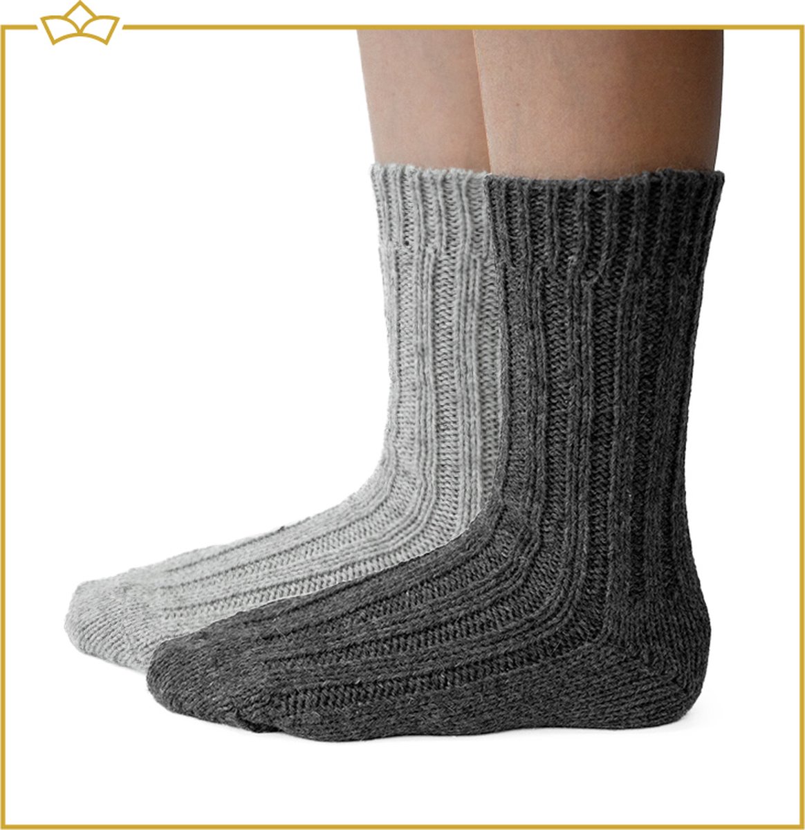 ATTREZZO® Sokken - Alpaca wol - 2 paar - maat 39-42 - Wol - Grijs - extra warm!