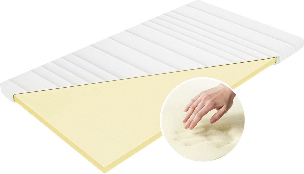 Densi Topper - Topdek Matras - 90x200 - 12cm dik - Traagschuim - Nasa - Afritsbare hoes - Premium hotelkwaliteit wit