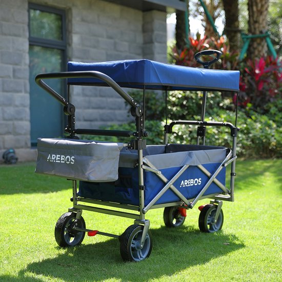 AREBOS Premium Bolderkar Opvouwbaar - Bolderkar - 100 kg - met Dak Blauw/ Grijs van AREBOS — afbeelding 4
