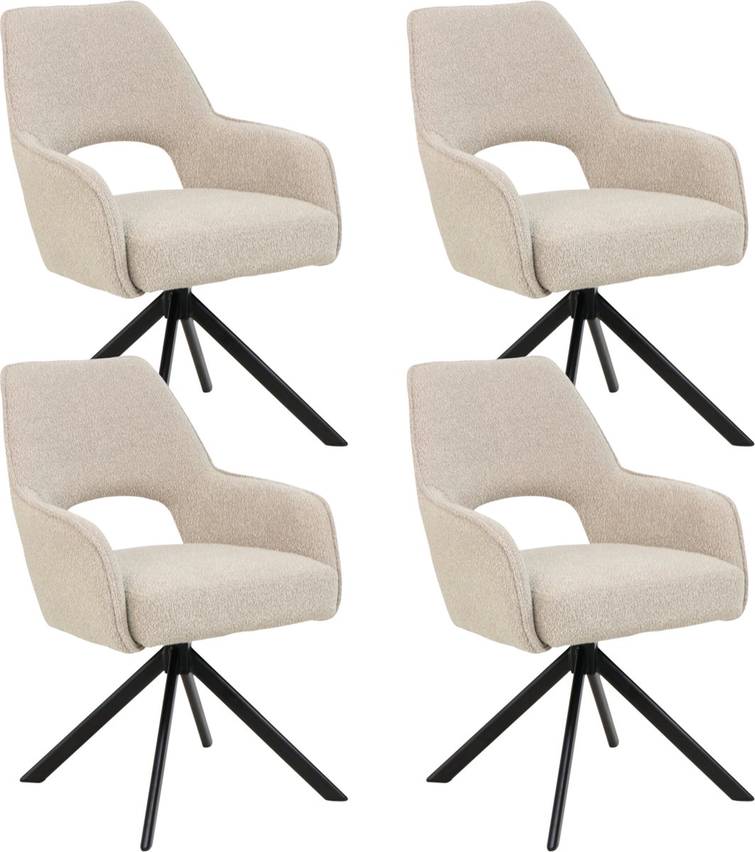 Liam Eetkamerstoel - Beige - Bouclé Stof - Set Van 4 - Industrieel Design - Stijlvol en Comfortabel - Metalen Poten