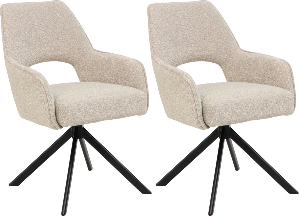 Liam Eetkamerstoel - Beige - Bouclé Stof - Set Van 2 - Industrieel Design - Stijlvol en Comfortabel - Metalen Poten