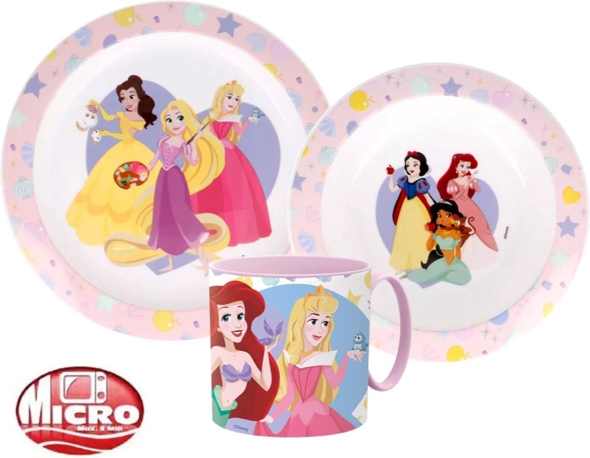 Goedkoopste Princessen Ontbijtset - Lunchset - Dinerset Bord, Schaal en Beker 265ml