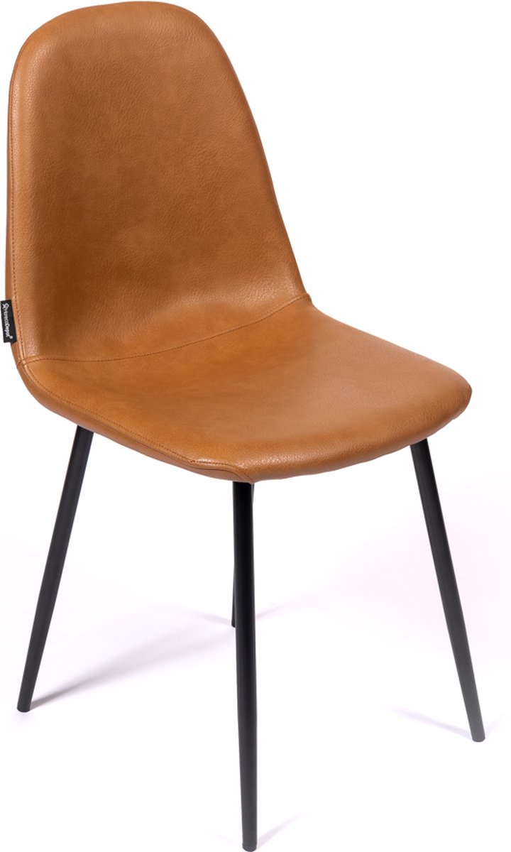 Set van 4 Eetkamer Stoelen - Stoel Marina - Kunstleder Cognac - zwarte metalen poten - Kunstleer - PU - kuipstoelen