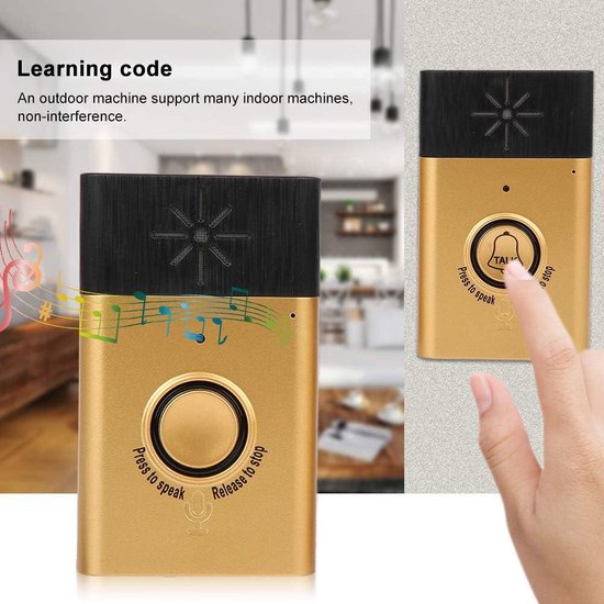 Voice Intercom Deurbel - Twee-weg talk - Draadloze deurbel Kit - LED Indoor Outdoor Intercom - Home Security System met Camera - Goud . — afbeelding 3