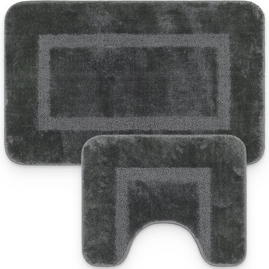 Loti Living Badmat Set Met Toiletmat Antislip – Douchemat – Badmat Badkamer – Vloermat – Badmat set wc mat – Badmat set antislip - Grijs - 50x80 cm + 50x40 cm