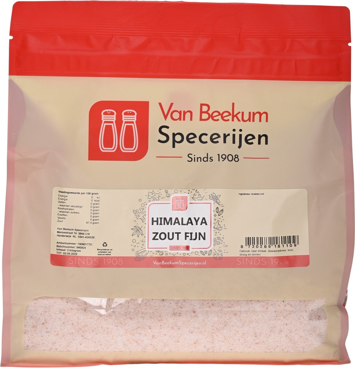 Goedkoopste Van Beekum Specerijen - Himalaya Zout Fijn - 2 kilo (hersluitbare stazak