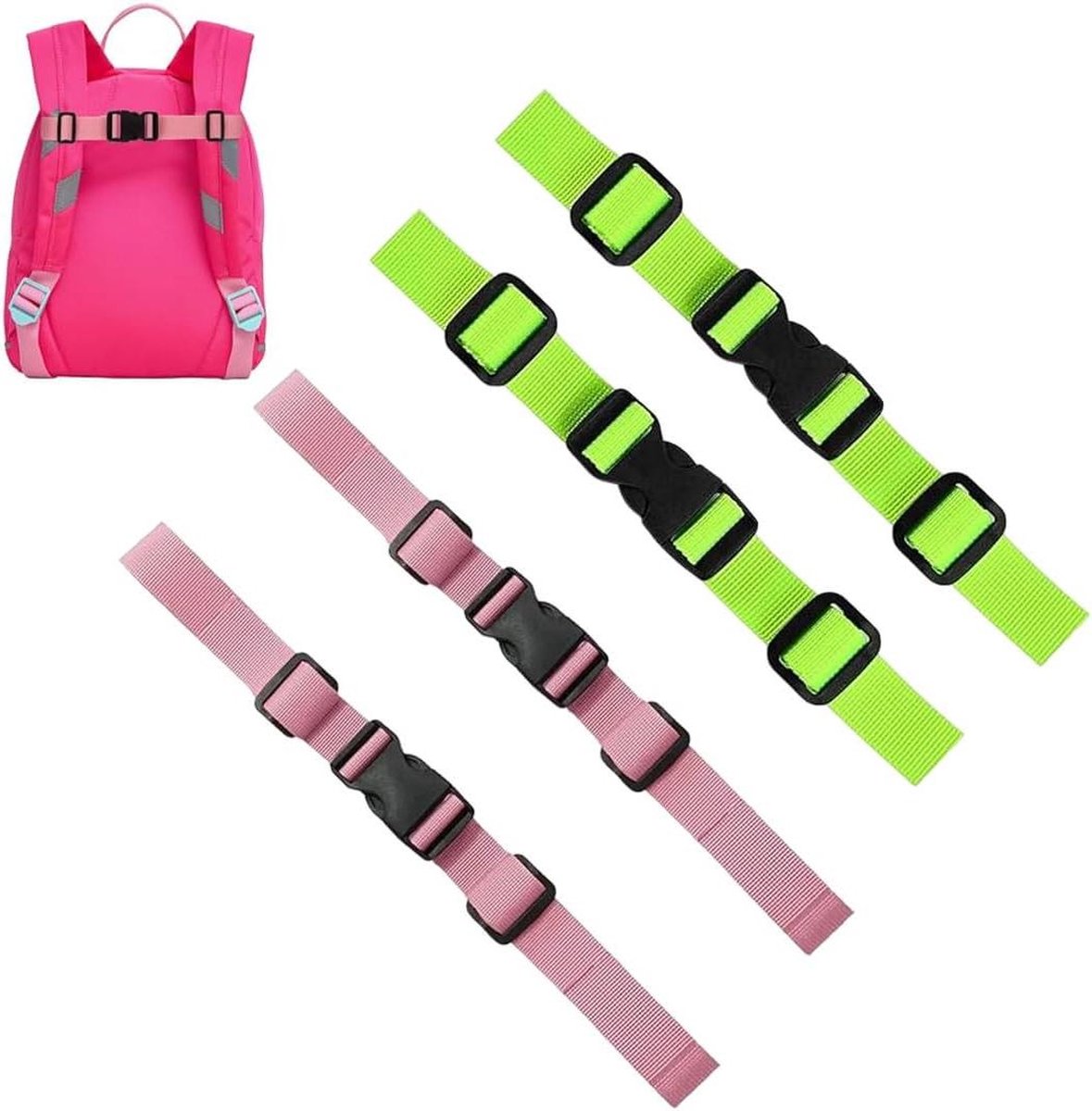 Universele rugzak verstelbare borstriem - antislip nylon - 2 stuks, snelgesp - zwart .
