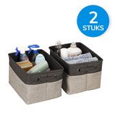 ACAZA Opbergmanden - Stoffen Opbergmand - Set van 2 - 37x23x27 cm - Grijs en Zwart - Opbergdoos - Opvouwbaar