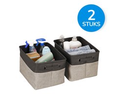 ACAZA Opbergmanden - Stoffen Opbergmand - Set van 2 - 37x23x27 cm - Grijs en Zwart - Opbergdoos - Opvouwbaar ACAZA Opbergmanden - Stoffen Opbergmand - Set van 2 - 37x23x27 cm - Grijs en Zwart - Opbergdoos - Opvouwbaar